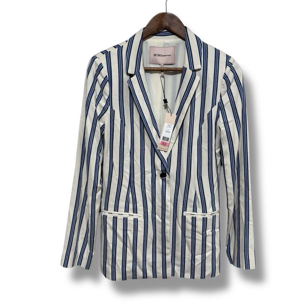 NWT BCBGeneration Women' Striped Cotton Blend Suit Jacket Size Small 17.5 x 27.5